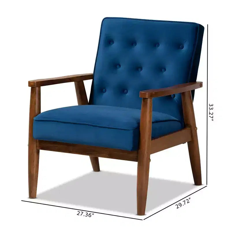 Fauteuil de salon capitonné en velours – Style Sorrento, moderne du milieu du siècle
