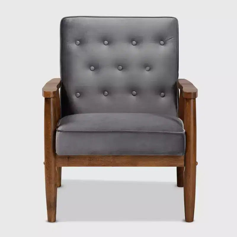 Velvet Upholstered Lounge Chair – Sorrento Style, Mid-Century Modern