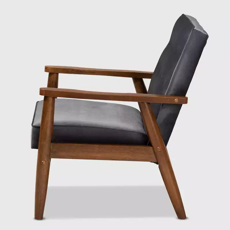 Velvet Upholstered Lounge Chair – Sorrento Style, Mid-Century Modern
