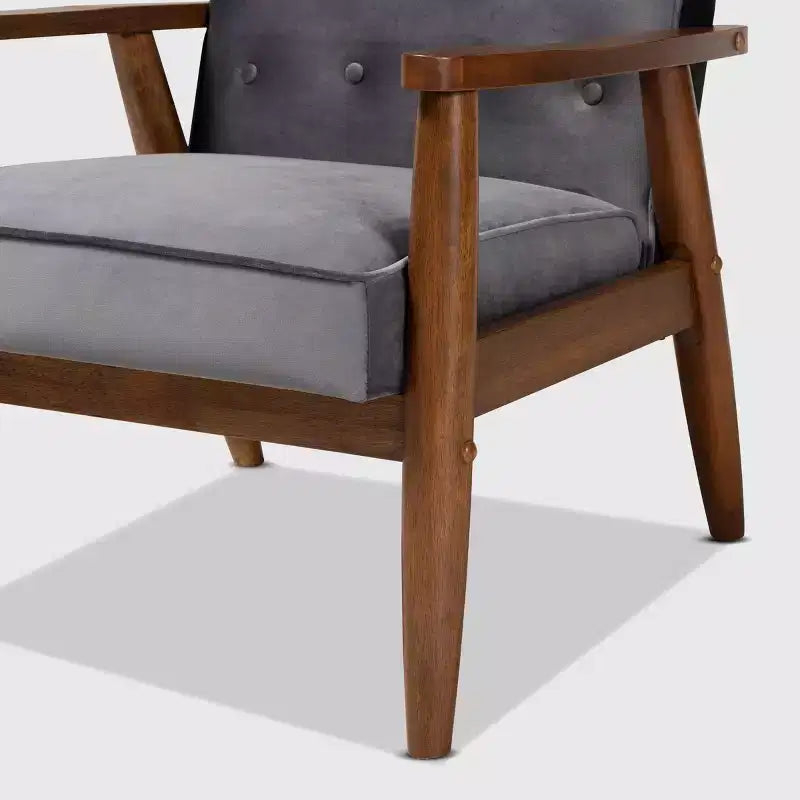 Fauteuil de salon capitonné en velours – Style Sorrento, moderne du milieu du siècle