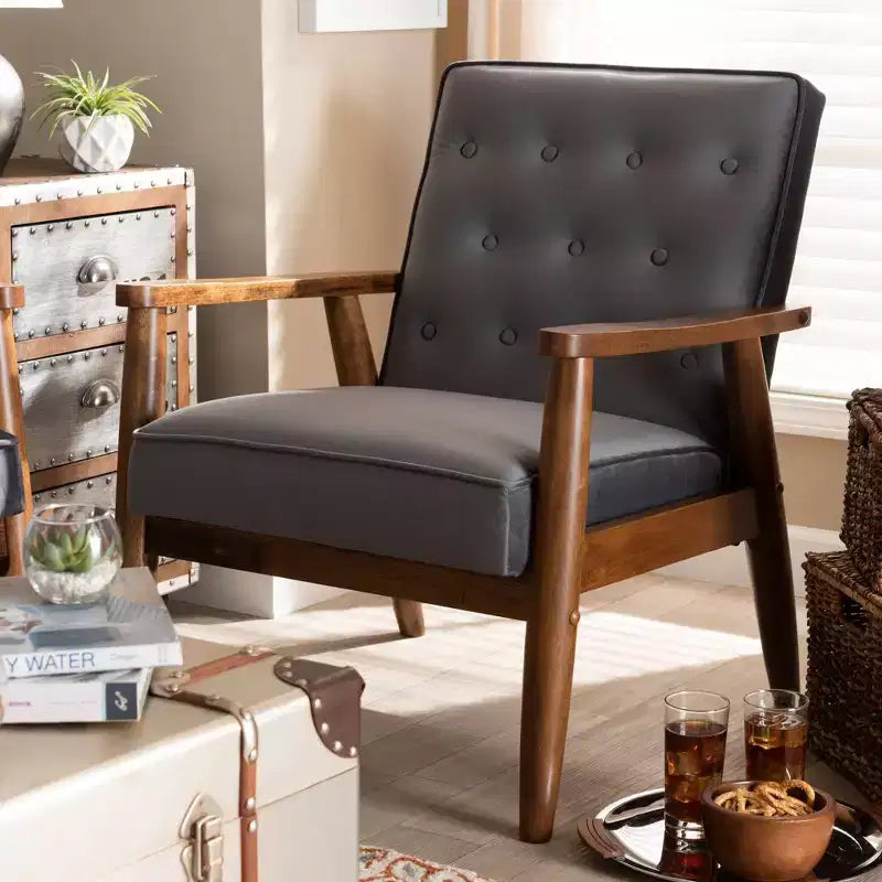 Fauteuil de salon capitonné en velours – Style Sorrento, moderne du milieu du siècle