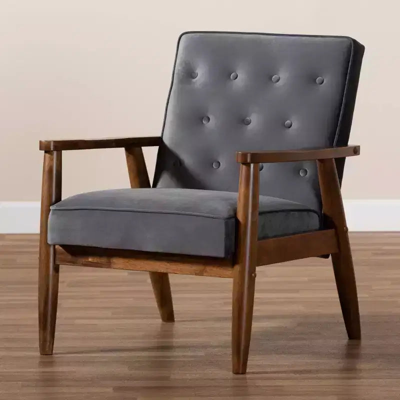 Fauteuil de salon capitonné en velours – Style Sorrento, moderne du milieu du siècle