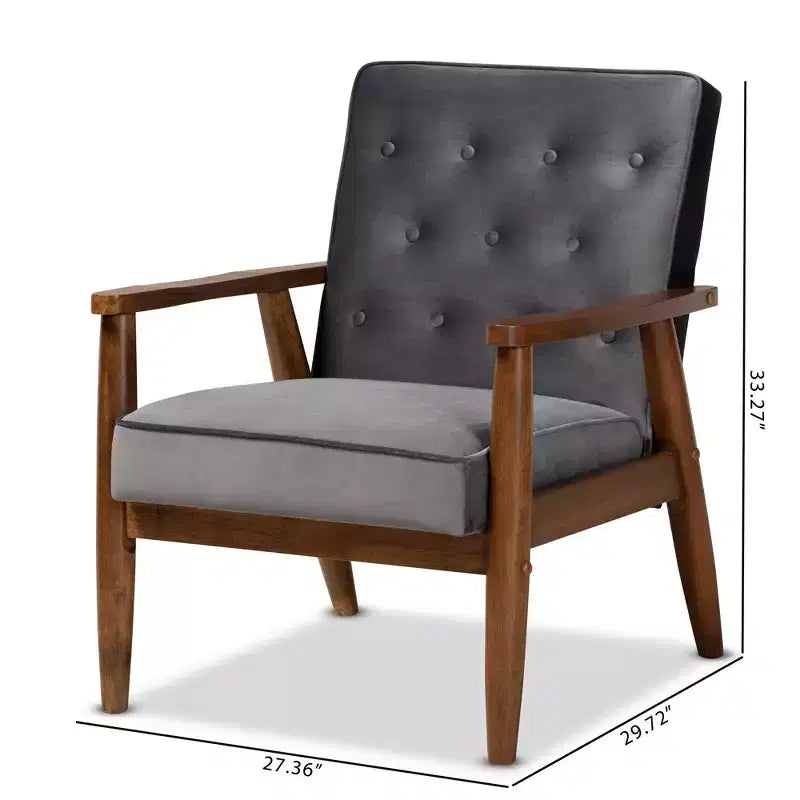 Fauteuil de salon capitonné en velours – Style Sorrento, moderne du milieu du siècle