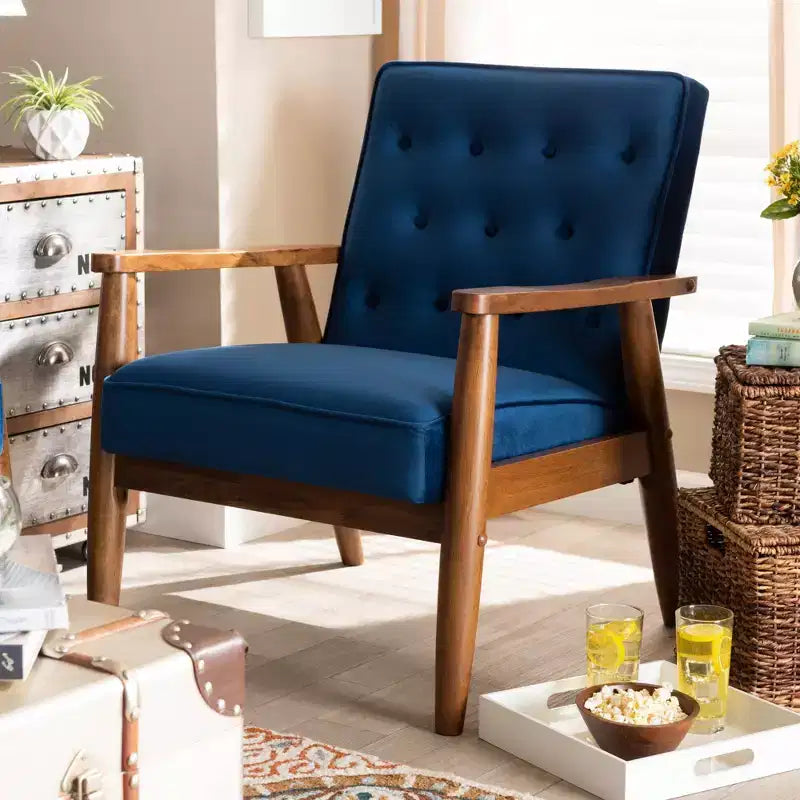 Velvet Upholstered Lounge Chair – Sorrento Style, Mid-Century Modern