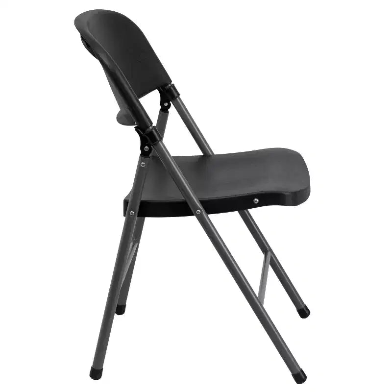 Heavy-Duty Plastic Folding Chairs – Set of 2, 330 lb Capacity, Charcoal Frame