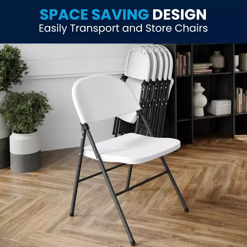 Heavy-Duty Plastic Folding Chairs – Set of 2, 330 lb Capacity, Charcoal Frame