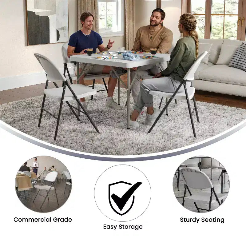 Heavy-Duty Plastic Folding Chairs – Set of 2, 330 lb Capacity, Charcoal Frame