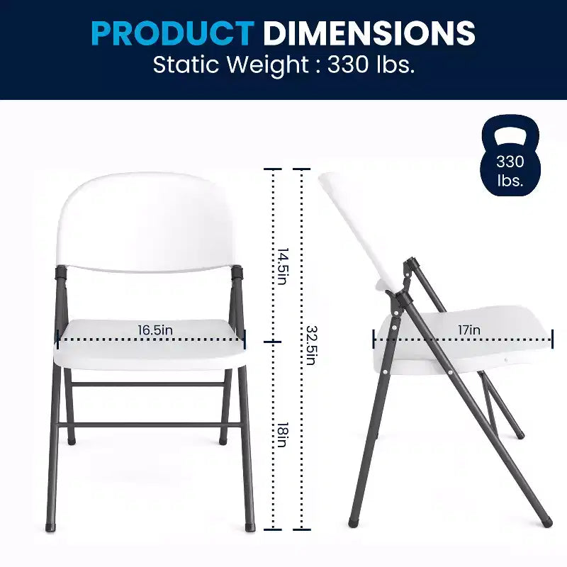 Heavy-Duty Plastic Folding Chairs – Set of 2, 330 lb Capacity, Charcoal Frame
