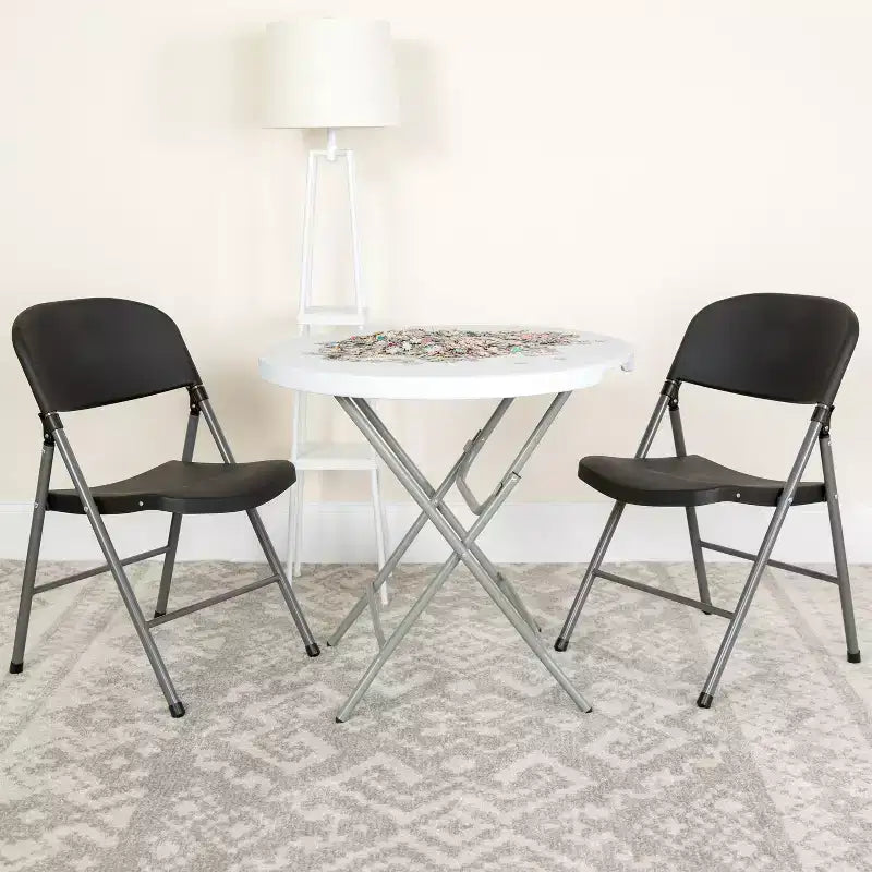 Heavy-Duty Plastic Folding Chairs – Set of 2, 330 lb Capacity, Charcoal Frame