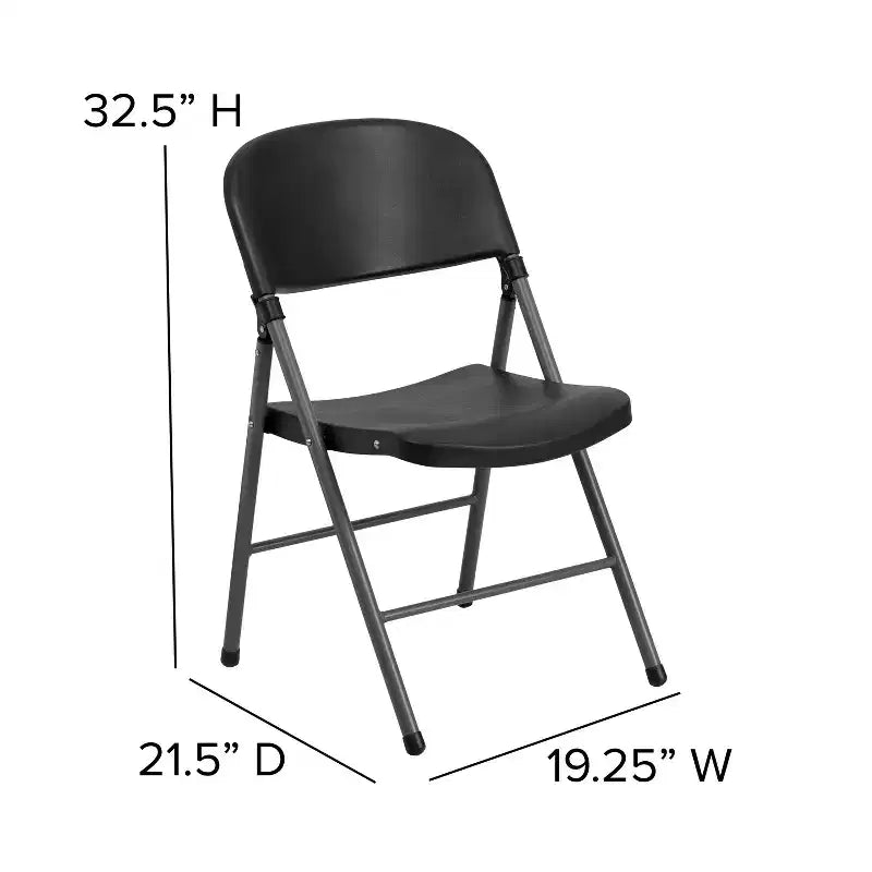 Heavy-Duty Plastic Folding Chairs – Set of 2, 330 lb Capacity, Charcoal Frame