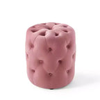 Pouf rond capitonné en velours performant