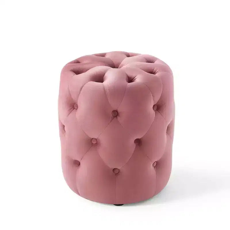 Tufted Button Round Performance Velvet Ottoman