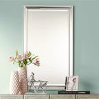 25" x 42" Rectangular Beveled Wall Mirror – Antique Silver Frame, Vertical or Horizontal