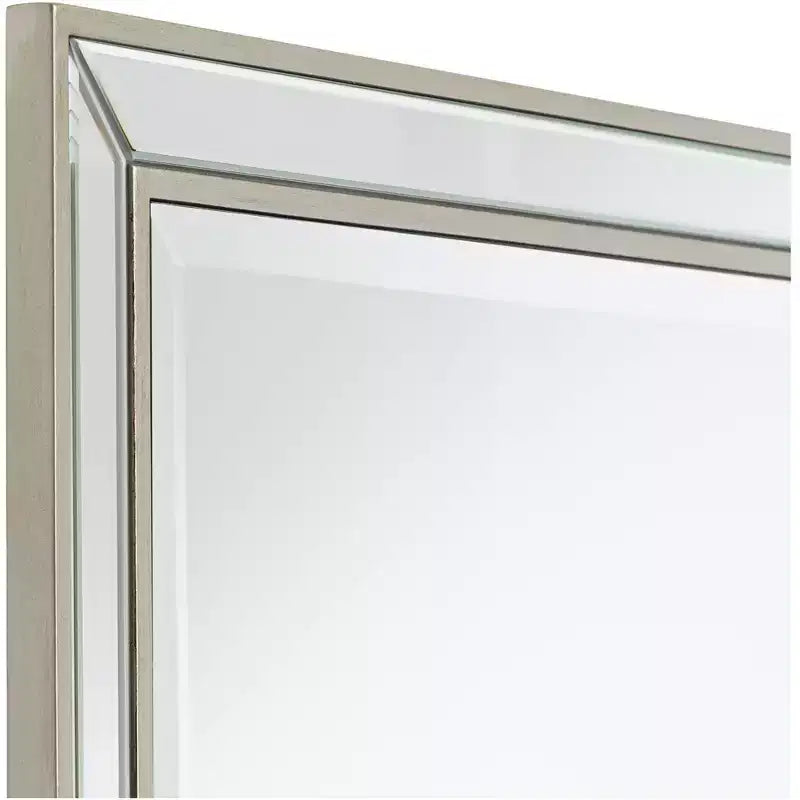 25" x 42" Rectangular Beveled Wall Mirror – Antique Silver Frame, Vertical or Horizontal