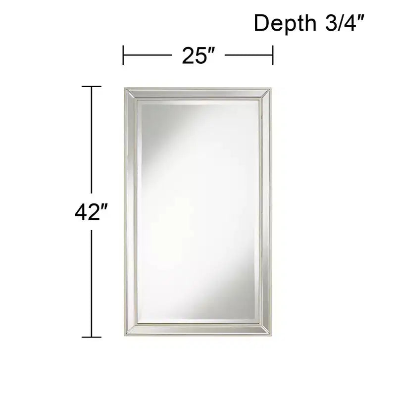 25" x 42" Rectangular Beveled Wall Mirror – Antique Silver Frame, Vertical or Horizontal