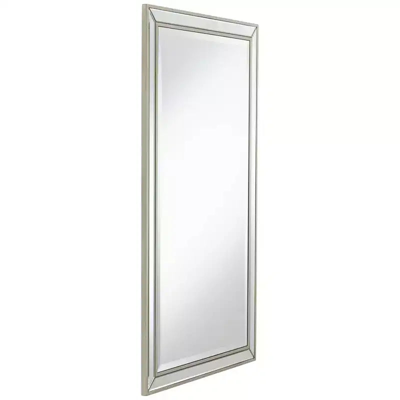 25" x 42" Rectangular Beveled Wall Mirror – Antique Silver Frame, Vertical or Horizontal