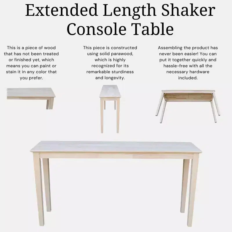 Table console de style en bois brut – 60"L x 30"H, Rectangulaire