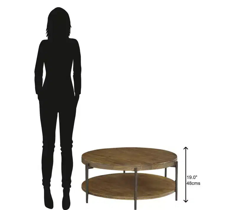 41" Round Coffee Table – Solid Mango Slab Top, Forged Iron Base, Brown