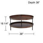 Modern Industrial Minimalist Wood Round Coffee Table 36 Wide with Lower Shelf Dark Brown for Living Room Bedroom Bedside