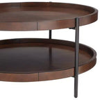 Modern Industrial Minimalist Wood Round Coffee Table 36 Wide with Lower Shelf Dark Brown for Living Room Bedroom Bedside