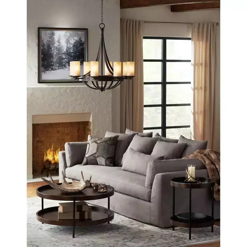 Modern Industrial Minimalist Wood Round Coffee Table 36 Wide with Lower Shelf Dark Brown for Living Room Bedroom Bedside