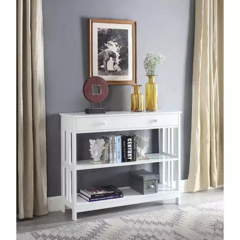 Mission Style 1-Drawer Console Table – White, Rectangle