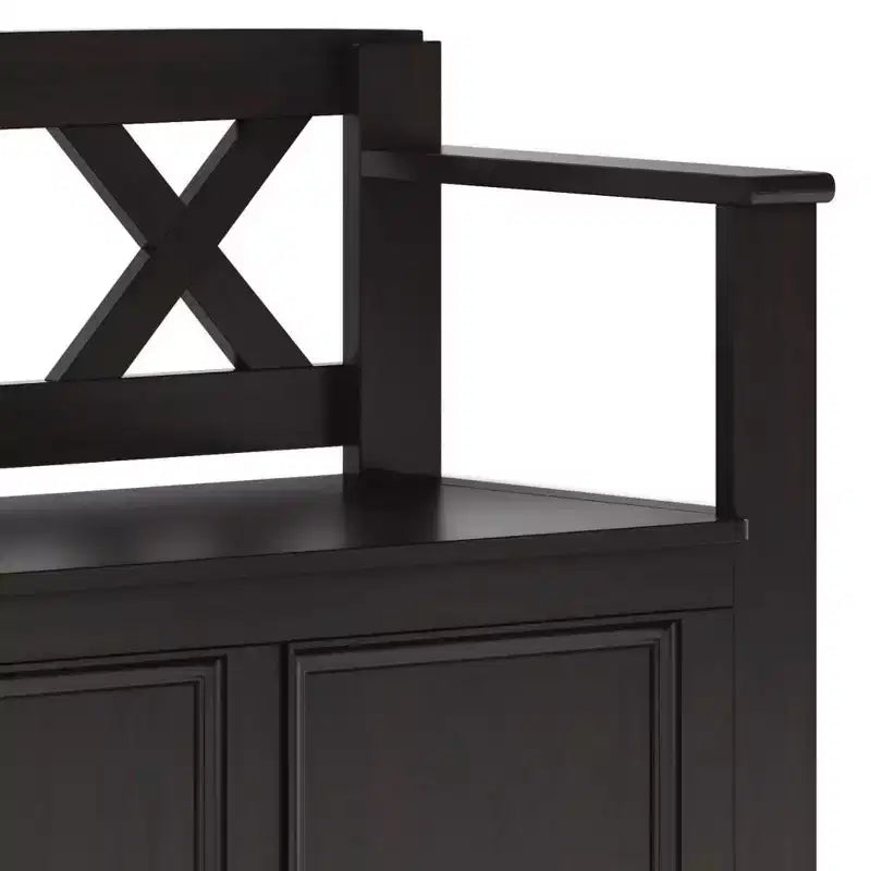 Banc de rangement en bois massif de 36 po de style transitoire pour entrée – Dessus relevable, 2 places