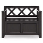 Banc de rangement en bois massif de 36 po de style transitoire pour entrée – Dessus relevable, 2 places
