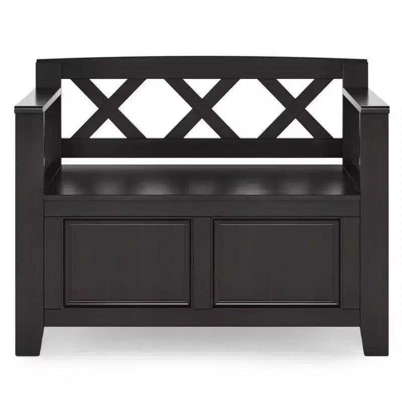 Banc de rangement en bois massif de 36 po de style transitoire pour entrée – Dessus relevable, 2 places