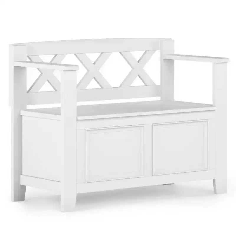 Banc de rangement en bois massif de 36 po de style transitoire pour entrée – Dessus relevable, 2 places