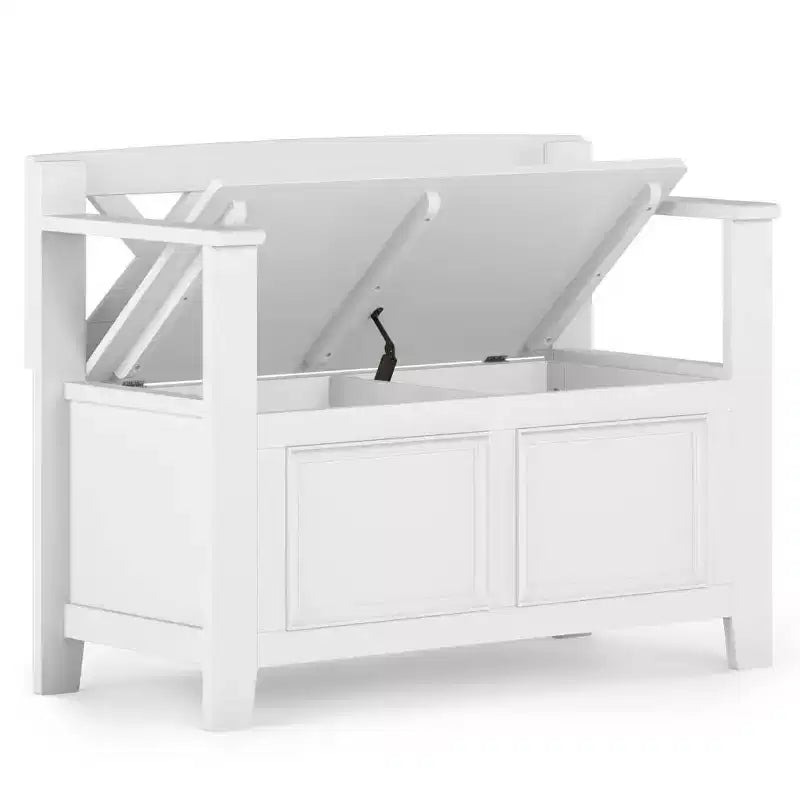 Banc de rangement en bois massif de 36 po de style transitoire pour entrée – Dessus relevable, 2 places
