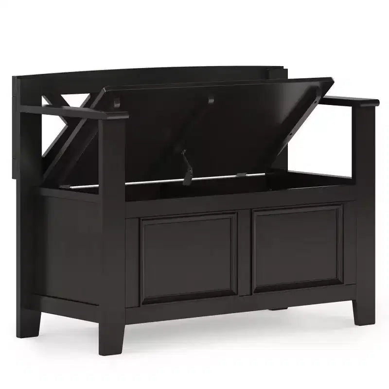 36" Transitional Solid Wood Entryway Storage Bench – Lift-Top, Seats 2