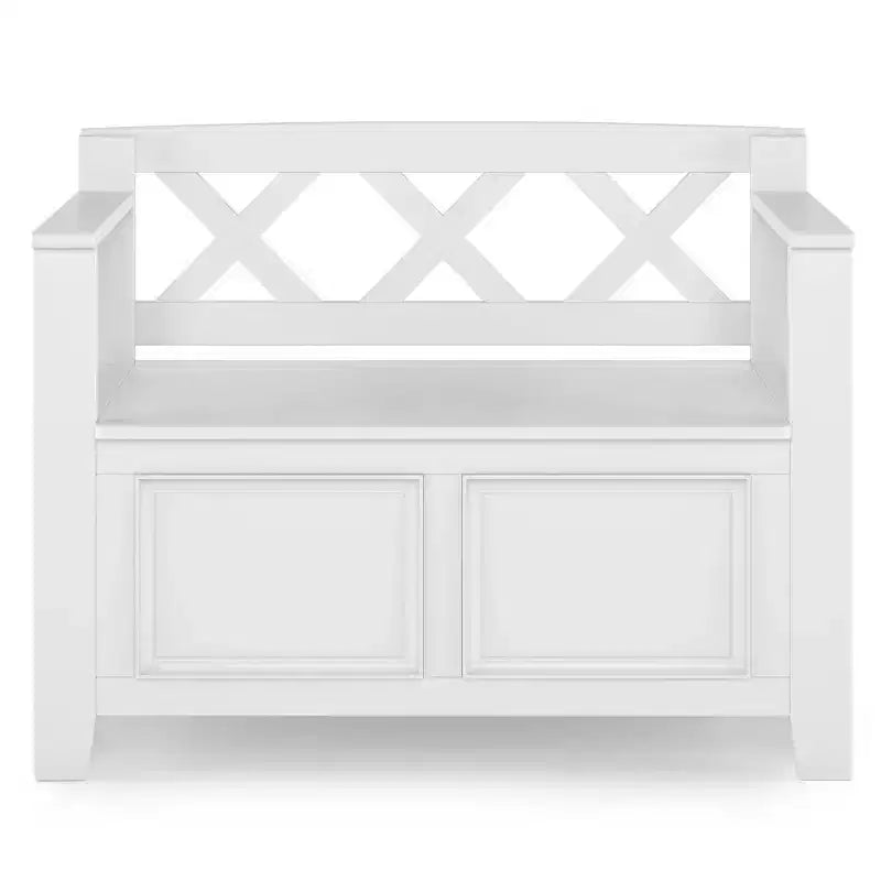 Banc de rangement en bois massif de 36 po de style transitoire pour entrée – Dessus relevable, 2 places