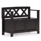 Banc de rangement en bois massif de 36 po de style transitoire pour entrée – Dessus relevable, 2 places