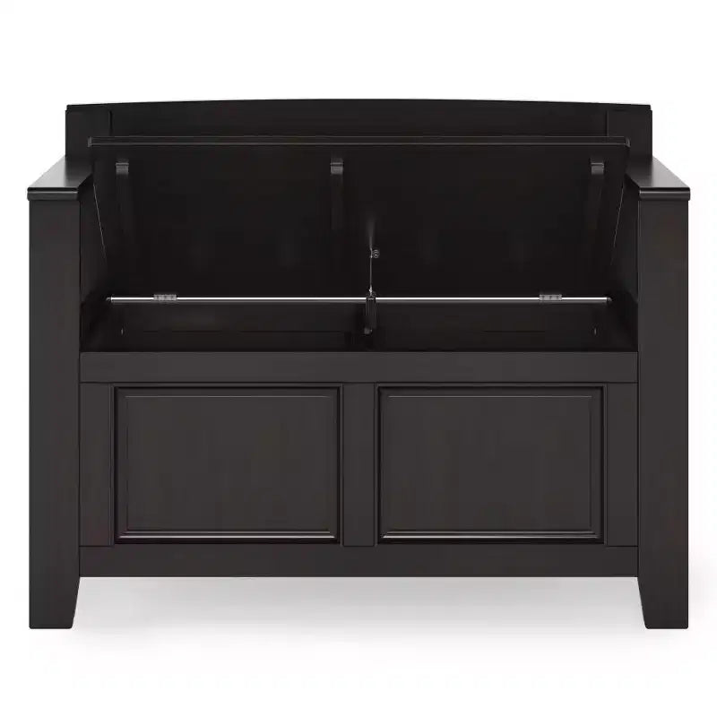 Banc de rangement en bois massif de 36 po de style transitoire pour entrée – Dessus relevable, 2 places