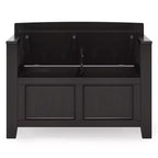 Banc de rangement en bois massif de 36 po de style transitoire pour entrée – Dessus relevable, 2 places