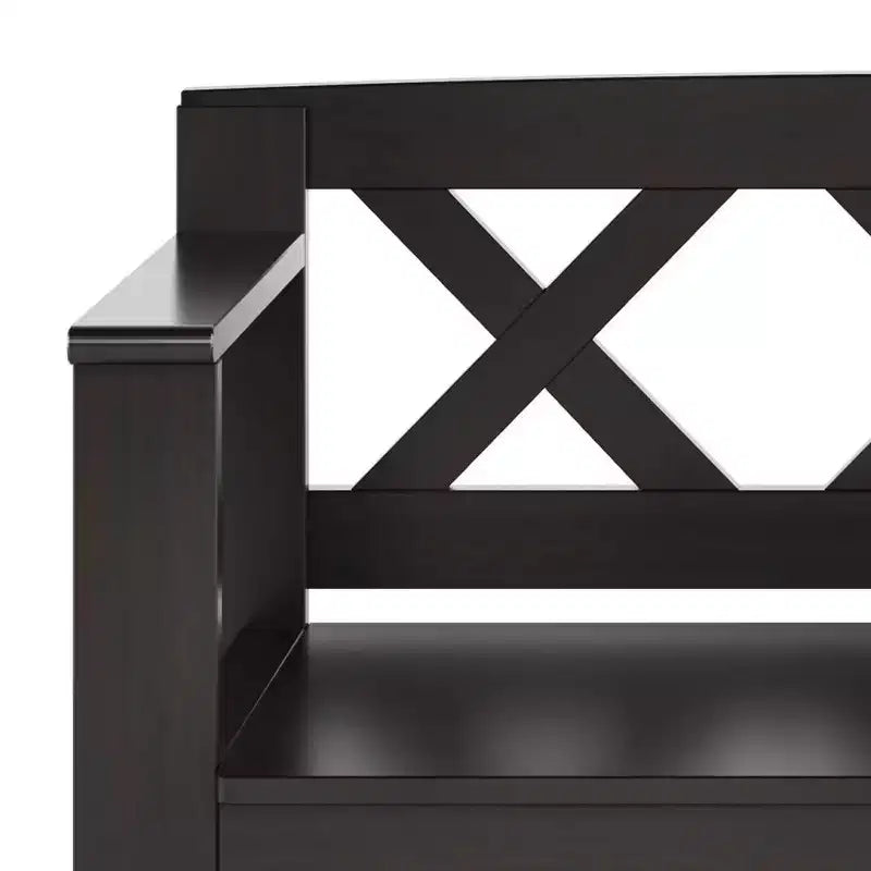 Banc de rangement en bois massif de 36 po de style transitoire pour entrée – Dessus relevable, 2 places