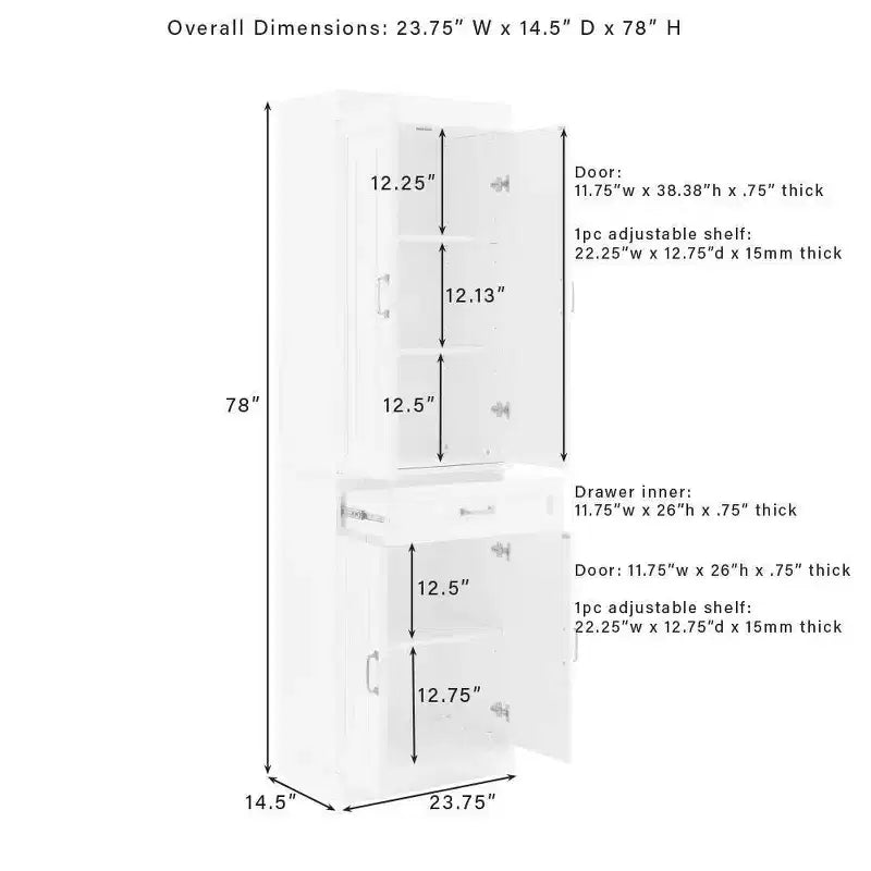 Armoire de rangement de cuisine de 78" – 5 étagères, 4 portes, 1 tiroir